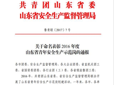 重磅消息：天意机械新产品班组荣获“山东省青年安全生产示范岗”荣誉称号